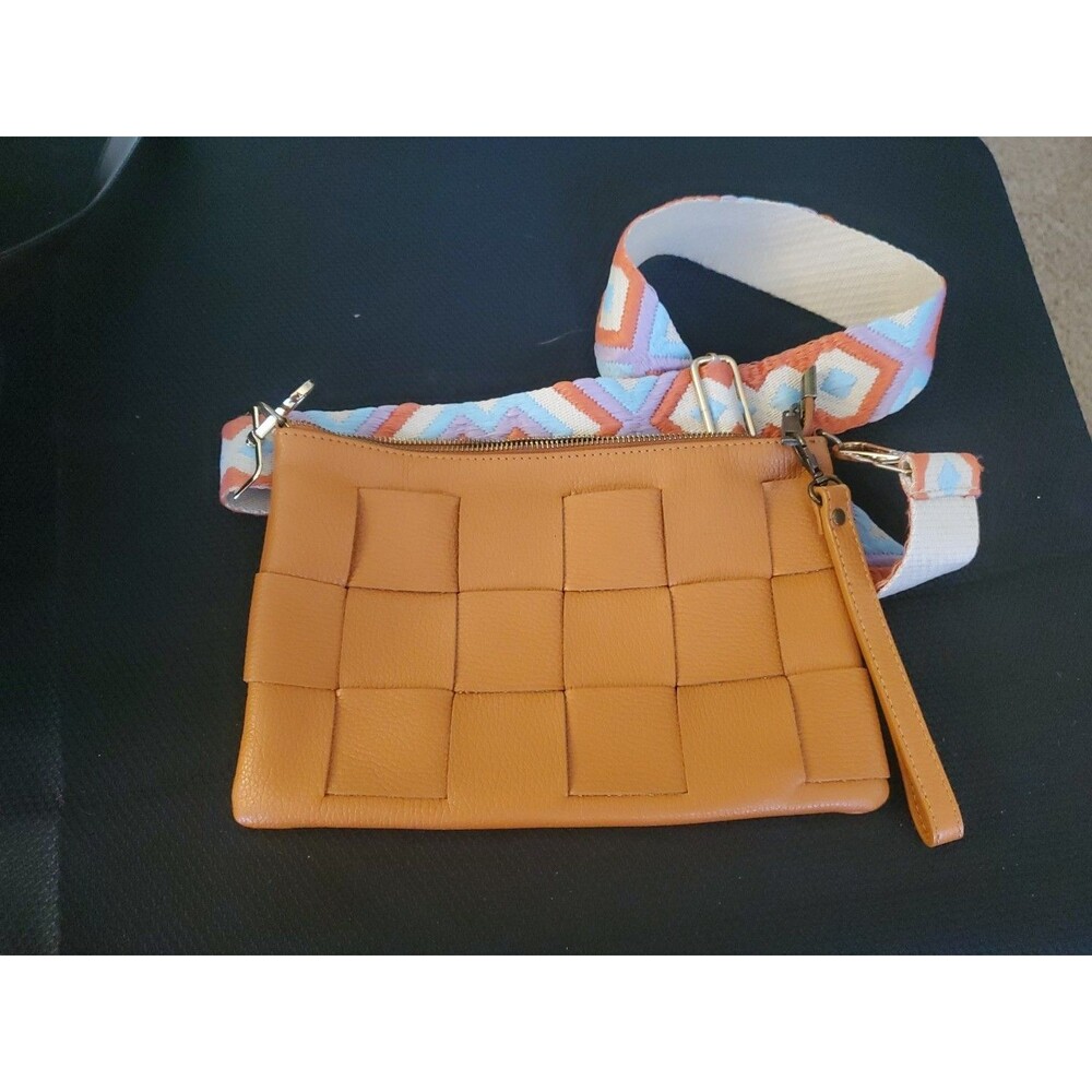Valentina Fiore Italian Leather Taupe Woven Hand Shoulder Bag Purse Handmade